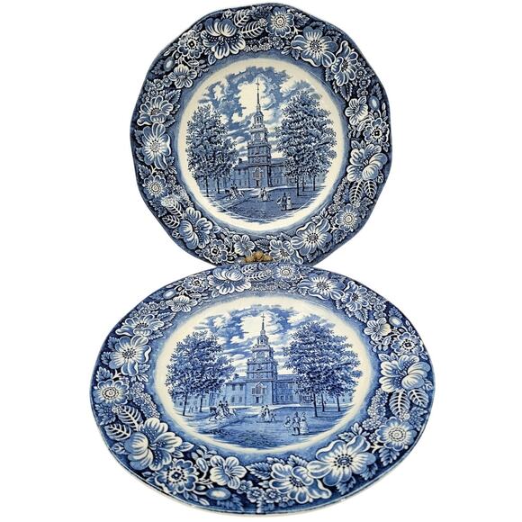 Staffordshire Vintage Liberty Blue 1776 Colonial Transferware 2 Dinner Plate 3-5 - Picture 1 of 10
